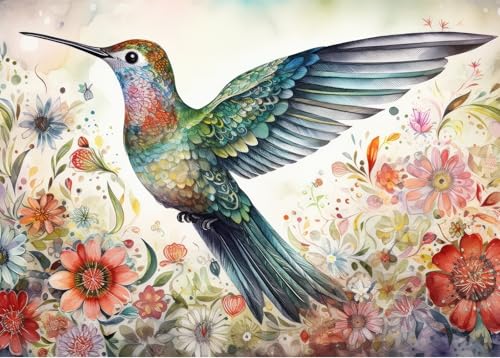 Bullglesup Puzzles für Erwachsene, 1000 Teile, fliegender Kolibri-Puzzle mit Poster-Buchstaben auf der Rückseite, einzigartige Teile, passen gut, staubfrei, 69,8 x 49,8 cm von Bullglesup