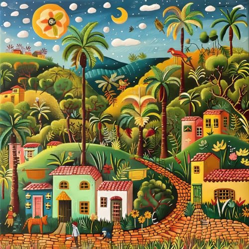 Bullglesup Puzzles für Erwachsene, 1024 Teile, Dorf im Dschungel, Puzzle mit Poster-Buchstaben auf der Rückseite, einzigartige Teile, passen gut, kein Staub (49,8 x 49,8 cm) von Bullglesup