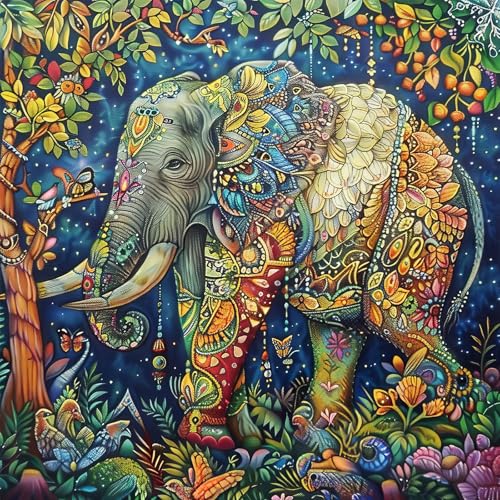 Bullglesup Puzzles für Erwachsene, 1024 Teile, Elefanten-Puzzle mit Poster-Buchstaben auf der Rückseite, einzigartige Teile, passen gut, staubfrei (49,8 x 49,8 cm) von Bullglesup