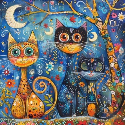Bullglesup Puzzles für Erwachsene, 1024 Teile, Katzen unter dem Mond, Puzzle mit Poster-Buchstaben auf der Rückseite, einzigartige Teile passen gut, kein Staub (49,8 x 49,8 cm) von Bullglesup