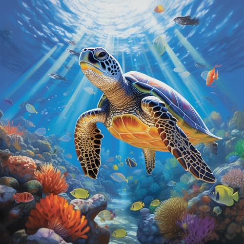 Bullglesup Puzzles für Erwachsene, 1024 Teile, Kreuzfahrt mit Schildkröte mit Schmetterlingen, Puzzle mit Posterbuchstaben auf der Rückseite, einzigartige Teile passen gut, kein Staub (49,8 x 49,8 cm) von Bullglesup