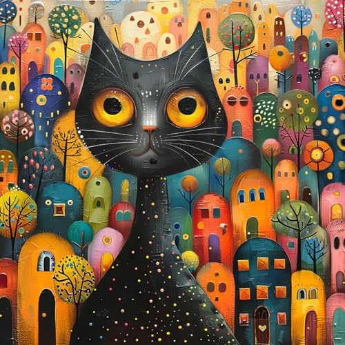 Bullglesup Puzzles für Erwachsene, 1024 Teile, schwarze Katze, Puzzle mit Poster-Buchstaben auf der Rückseite, einzigartige Teile passen gut, staubfrei (49,8 x 49,8 cm) von Bullglesup