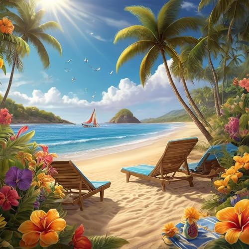 Bullglesup Puzzles für Erwachsene, 1024 Teile, tropischer Strand, Puzzle mit Poster-Buchstaben auf der Rückseite, einzigartige Teile, passen gut, staubfrei, 49,8 x 49,8 cm Bullglesup Puzzles für Erwachsene, 1024 Teile, tropischer Strand, Puzzle mit Poster-Buchstaben auf der Rückseite, einzigartige Teile, passen gut, staubfrei, 49,8 x 49,8 cm von Bullglesup