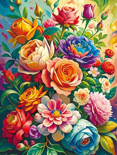 Bullglesup Puzzles für Erwachsene, groß, 500 Teile, buntes Blumen-Puzzle mit Poster-Buchstaben auf der Rückseite, einzigartige Teile, passen gut, staubfrei (59,9 x 45 cm) von Bullglesup