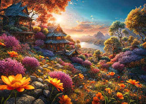 Bullglesup Puzzles für Erwachsene, groß, 777 Teile, blühender Garten, Puzzle mit Poster-Buchstaben auf der Rückseite, einzigartige Teile, passen gut, staubfrei, 69,8 x 49,8 cm von Bullglesup