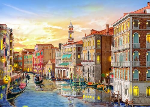 Puzzle für Erwachsene 1000 Teile, Romantic Venice, Passen Perfekt Ineinander Buchstaben Auf der Rückseite Kein Staub, Spielzeug für Männer Frauen Ältere (70 x 50 cm), 1:1 Poster von Bullglesup