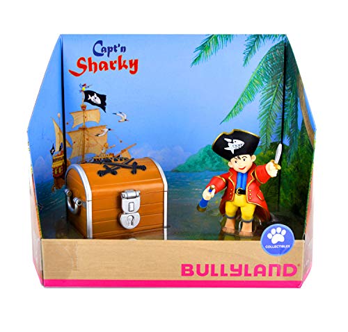 Bullyland 18900 - Spielfigur Pirat Käpt´n Sharky mit Truhe, detailgetreu, ideal als kleines Geschenk für Kinder ab 3 Jahren von Bullyland