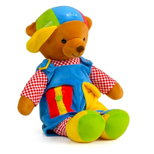 Bundaloo Lernbär für Kleinkinder, pädagogisches Plüschtier mit Reißverschluss, Knopf, Schnürsenkel-Schnalle und mehr, 45,7 cm, lebensgroßes sensorisches Stofftier für Vorschulkinder, weiches buntes von Bundaloo