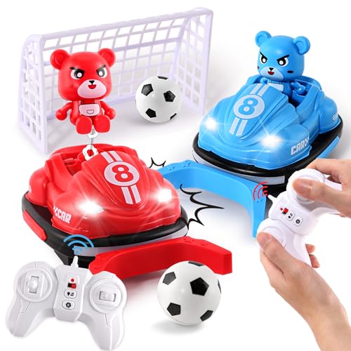 BunnyJOY Ferngesteuertes Auto Junge Mädchen Kinder, 2 RC Bumper Cars, Spielzeug 5 6 7 8 Jahre, Fußballspie, Lichtern und Musik, Geschenk von BunnyJOY