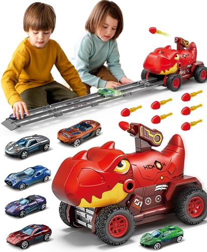 BunnyJOY Spielzeugautos Set Jungen Kinder 3-6 Jahre mit Rennbahn, Auto Spielzeug, Monster Truck & Dinosaurier, Autotransporter Fahrzeug, Geschenk für Jungen (Rot) BunnyJOY Spielzeugautos Set Jungen Kinder 3-6 Jahre mit Rennbahn, Auto Spielzeug, Monster Truck & Dinosaurier, Autotransporter Fahrzeug, Geschenk für Jungen (Rot) von BunnyJOY