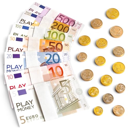 BunnyJOY 207 teiliges Spielgeld Set für Kinder, 175 Spielgeld Euro Scheine und 32 Münzen, Lernspielzeug für Rollenspiele und Rechnen von BunnyJOY