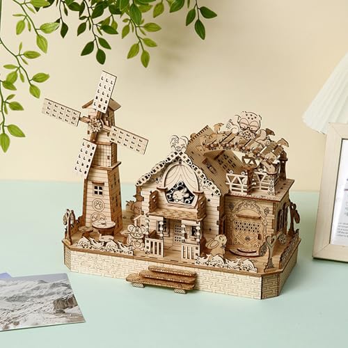 3D Puzzle Holz mit Led und Musik, 3D Holzbausatz Erwachsene Tier Haus, 3D Puzzle Architektur Modellbausatz, DIY Miniatur Haus Bausatz, Home Decor Gift von Buntzeug