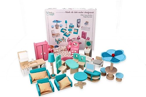 Puppenhaus-Möbel, Großes Möbelset, aus Holz, skandinavisches Set - Möbel für Wohnzimmer, Küche, Esszimmer, Lounge, Schlafzimmer und Terrasse - Stoffkissen - Einrichtung für eine gesamte Puppenstube Puppenhaus-Möbel, Großes Möbelset, aus Holz, skandinavisches Set - Möbel für Wohnzimmer, Küche, Esszimmer, Lounge, Schlafzimmer und Terrasse - Stoffkissen - Einrichtung für eine gesamte Puppenstube von adam toys