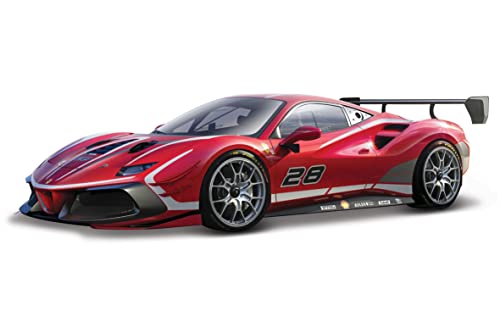 Bburago Ferrari 488 Challenge EVO (2020): hochwertiges Modellauto im Maßstab 1:43, Ferrari Signature Edition, Hardcase, 10 cm, rot, Startnummer 28 (18-36909) von Bburago