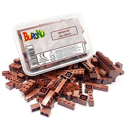 Brown Set – Packung mit 165 braunen Bausteinen, verschiedene Größen, Spielzeug-Ziegel, kompatibel mit allen Marken, große braune Stücke. von Buroku