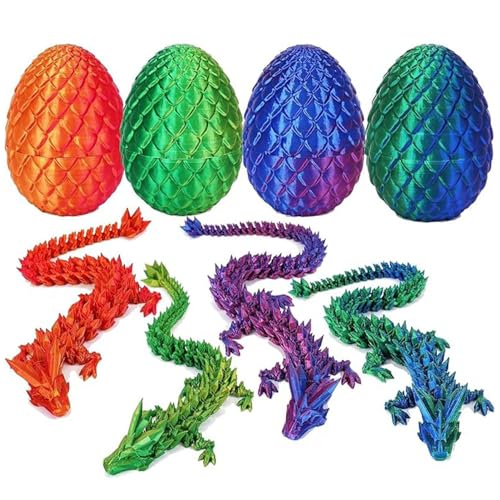 3D Magnetische Drachenei mit Drache,4PCS Ewegliche Gelenke Kristall Magnetische Drache mit Drachenei,Überraschungs Magnetische Drachenei FigurenMagnetische Drache im Ei mit Augen (Rot,Grün,Lila,Blau) von Bursker