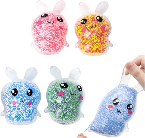 4 weiche Stressabbaubälle, Häschen-Quetschspielzeug, leuchtende Häschen-Stressabbaubälle, Set für Kinder und Erwachsene, Partygeschenke (Kaninchen) von Bursker