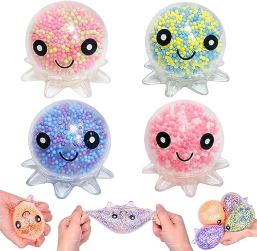 4 weiche Stressabbaubälle, Oktopus-Quetschspielzeug, leuchtende Stressabbaubälle, Set für Kinder und Erwachsene, Partygeschenke (Oktopus) von Bursker