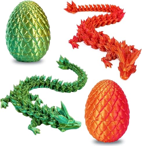 Bursker 3D Magnetische Drachenei mit Drache,2PCS Ewegliche Gelenke Kristall Magnetische Drache mit Drachenei,Überraschungs Magnetische Drachenei FigurenMagnetische Drache im Ei mit Augen (Rot+Grün) von Bursker