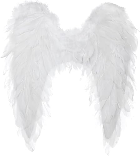 Feder Flügel Engel - Damen Kostüm Zubehör für Engel, Amor & Christkind - Ideal für Karneval, Fasching, Halloween oder Theater - 45 x 45 cm (Weiß) von Bursker
