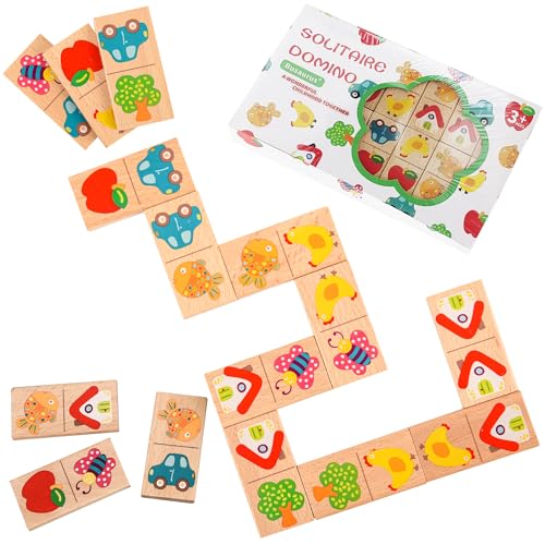 Busaurus - 28-teiliges Domino-Puzzle aus Holz für Kinder – Mehrfarbiges Obst- und Tierdesign, pädagogisches Spielzeug für die ganze Familie zur Entwicklung von Logik und Denkfähigkeiten Busaurus - 28-teiliges Domino-Puzzle aus Holz für Kinder – Mehrfarbiges Obst- und Tierdesign, pädagogisches Spielzeug für die ganze Familie zur Entwicklung von Logik und Denkfähigkeiten von Busaurus