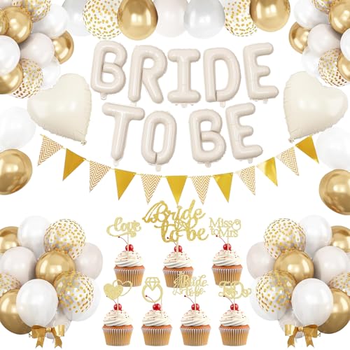 Dekoration für Junggesellinnenabschied, sandweiß, "Bride To Be", Ballon in Weiß und Gold, Herz-Konfetti-Ballons für Brautparty, Junggesellinnenabschied, Dekoration, Heiratsdekoration von Businey