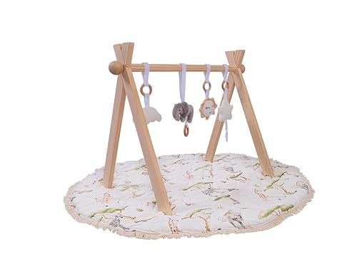 Premium Baby Gym aus Holz mit waschbarer Spielmatte | FSC-zertifiziertes Montessori-Aktivitätszentrum | Nachhaltiges ungiftiges Spielstudio für die Babyentwicklung 0-12 Monate | Naturholz Activity von Butterfly + Bloom