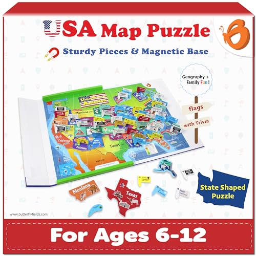 Butterfly Edufields United States Puzzle Toys for Boys 6 8 10, Magnetic Puzzle Book Gifts for 6 Year Old Boys, Puzzles for Kids Ages 6-8, Toys for Girls 6-8, Geography Games, Educational Kit for Kids von Butterfly EduFields