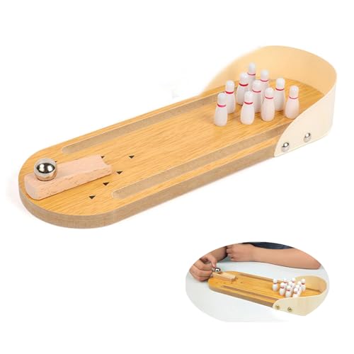 Butyeak Mini Desktop Bowling, Hölzern Tisch Bowling, Mini Bowling Game Set, Druck Abbauen Kegelspiel Für Kinder Tisch Tischbowling Lernspielzeug, Tischkegelspiel für Heim Bürotische von Butyeak