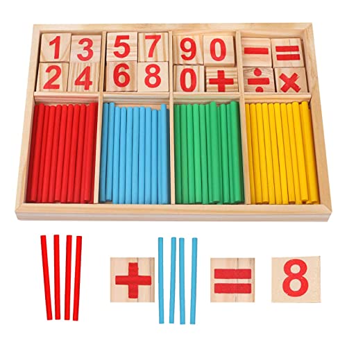 Butyeak Rechenstäbchen Holz Zahlen, Montessori Mathe Spielzeug, Mathematisches Spielzeug Holz, Pädagogisches Mathe-Spielzeug,Transparente Tasche mit Kordelzug, Lernspielzeug für die frühe Kindheit von Butyeak
