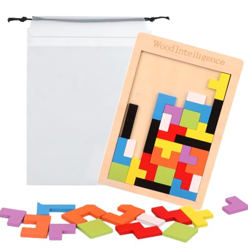 Holz Tetris Puzzle, Puzzle-Intelligenz-Spielzeug, Holz Tangram Puzzle, Hölzernes Montessori Puzzle, 3D Puzzle Montessori Spielzeug, für Kinder 4-8 Jahre Alt, Geschenk für Jungen und Mädchen, Butyeak von Butyeak