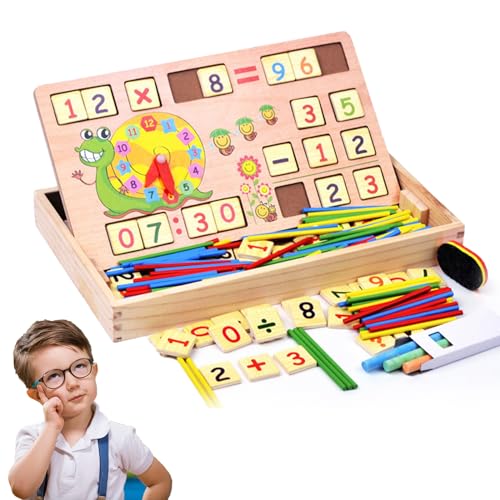 Montessori Mathe Spielzeug, Mathematik Spielzeug Material aus Holz, Pädagogisches Spielzeug für Kinder mit Kreidetafel, Rechenstäbchen, Zahlen Lernen Rechenhilfe, Mathe Spielzeug Rechenstäbchen von Butyeak