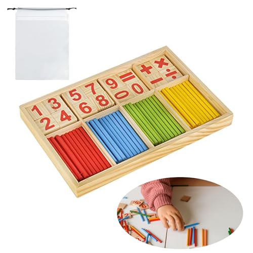 Mathematisches Spielzeug Holz, Montessori Mathe Spielzeug, Buntes Rechenstäbchen Holz Zahlen, Zahlen Lernen Rechenstäbchen, 1 Klasse Pädagogisches Mathe-Spielzeug für Mengenverständnis Fördern von Butyeak