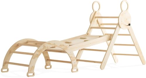 Buxibo Mini Klettergerüst – Holz Kletterbogen mit Rutsche und Rampe – Montessori Spielgerät für drinnen – 176x47x82 cm – Natur von Buxibo