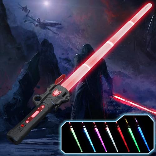 BuyCard Lichtschwert, RGB 7 Farben LED Laserschwert, USB Wiederaufladbar FX Lichtschwert mit Soundeffekt, Elektronisches Lichtschwert für Halloween Verkleidung, Silvester-Partyzubehör Schwarz von BuyCard