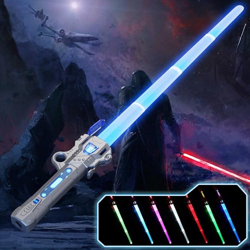 BuyCard Lichtschwert, RGB 7 Farben LED Laserschwert, USB Wiederaufladbar FX Lichtschwert mit Soundeffekt, Elektronisches Spielzeug-Lichtschwert für Halloween Verkleidung, Silvester-Partyzubehör Silber BuyCard Lichtschwert, RGB 7 Farben LED Laserschwert, USB Wiederaufladbar FX Lichtschwert mit Soundeffekt, Elektronisches Spielzeug-Lichtschwert für Halloween Verkleidung, Silvester-Partyzubehör Silber von BuyCard