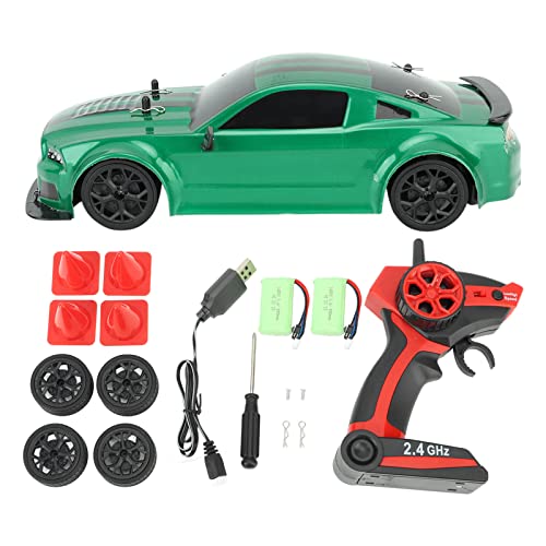 BuyWeek Ferngesteuertes Auto Drift, 1:14 2,4 GHz Allradantrieb RC Drift Auto Spielzeug mit Scheinwerfer und 2 Satz Reifen für Kinder Erwachsene, 20km/h Grün (Doppelte Batterie) von BuyWeek