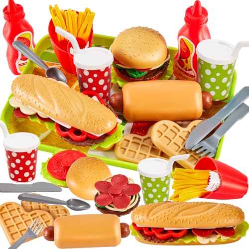 BUYGER Kinderküche Spielküche Zubehör für Kinder, Hamburger Fast Food Lebensmittel Kindergrill Spielzeug Matschküche Kinder Outdoor, Rollenspiele Geschenk von BUYGER