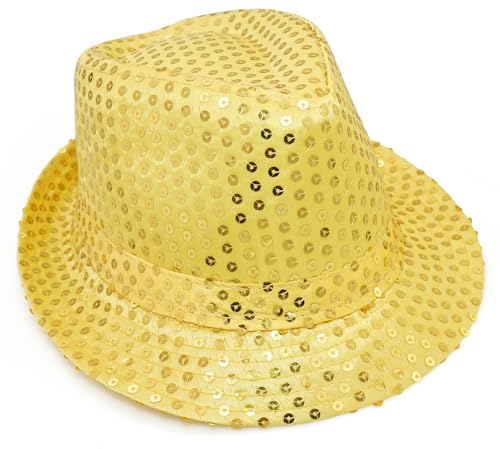 Buywis Pailletten-Fedora-Hut für Kinder, Glitzer-Jazz-Kappe für Jungen und Mädchen, glänzend, Disco-Hut, Gold Buywis Pailletten-Fedora-Hut für Kinder, Glitzer-Jazz-Kappe für Jungen und Mädchen, glänzend, Disco-Hut, Gold von Buywis
