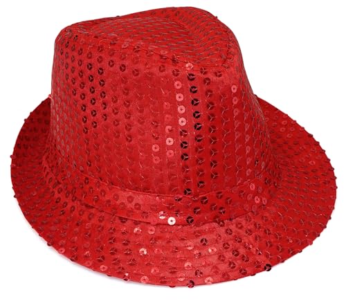 Buywis Pailletten-Fedora-Hut für Kinder, Glitzer-Jazz-Kappe für Jungen und Mädchen, glänzend, Disco-Hut, Rot Buywis Pailletten-Fedora-Hut für Kinder, Glitzer-Jazz-Kappe für Jungen und Mädchen, glänzend, Disco-Hut, Rot von Buywis
