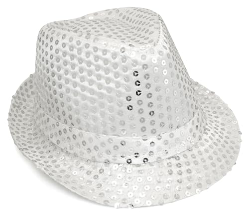 Buywis Pailletten-Fedora-Hut für Kinder, Glitzer-Jazz-Kappe für Jungen und Mädchen, glänzend, Disco-Hut, Silber von Buywis
