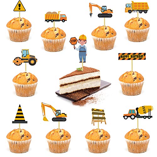Buziba Cupcake-Topper "Happy Birthday", Stoppschild, Kipplaster, Bagger, Traktor, Party-Kuchenspieße, Dekorationen für Bauthemen, Geburtstagspartys, 12 Stück Buziba Cupcake-Topper "Happy Birthday", Stoppschild, Kipplaster, Bagger, Traktor, Party-Kuchenspieße, Dekorationen für Bauthemen, Geburtstagspartys, 12 Stück von Buziba