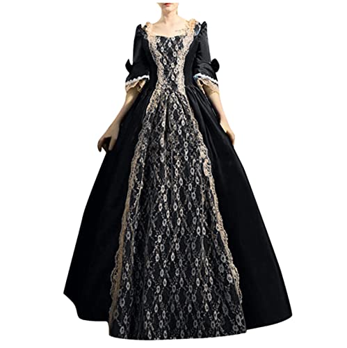 BuzkiK Damen Mittelalter Kleid KöNigin Cosplay Prinzessin Kleidung Gewand Halloween Piraten Kleid Cosplay Kostüm Party Lange Kleider Cosplay Kostüm Mittelalter Viktorianischen Königin Kleider von BuzkiK