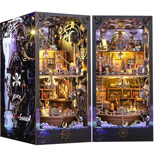 BuzzoXerex Book Nook Kit, Miniatur Haus Holz, DIY Miniatur Puppenhaus Booknook Kit mit Staubschutz und LED Leuchten für Bücherregal Deko und Kreativen Geschenken (Aden) von BuzzoXerex