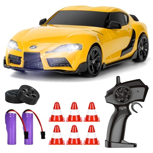 BuzzoXerex Drift Auto Ferngesteuert, Mini Drift Car, 1:24 4WD Mini RC Auto mit LED-Leuchten,18 km/h, RC Ferngesteuertes Spielzeugauto für Erwachsene und Kinder ab 6 Jahre älter (Gelb) von BuzzoXerex