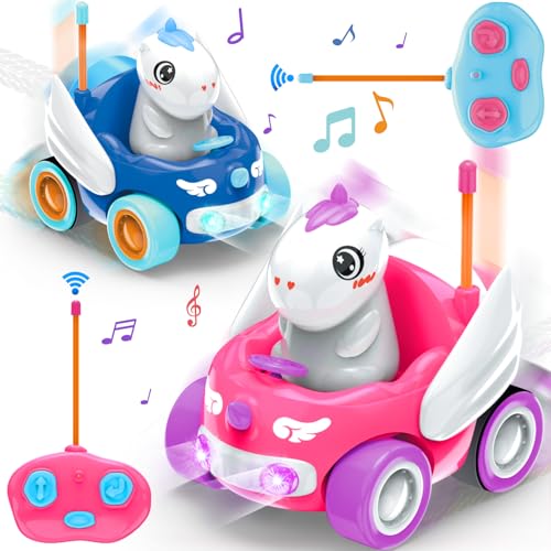 BuzzoXerex Ferngesteuertes Dinosaurier Auto für Kinder, RC Dino Spielzeug Mit Lichtern und Musik, Geschenke (Einhorn) von BuzzoXerex