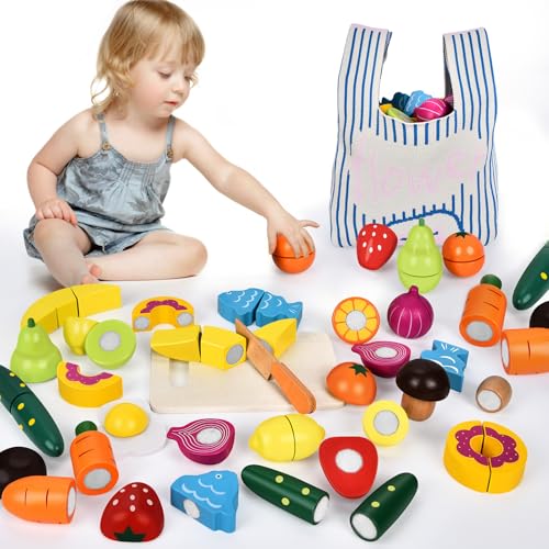 BuzzoXerex Kinderküche Zubehör, Holz Obst Gemüse Spielküche Zubehör, Schneiden Obst Gemüse Lebensmittel Holz Küchenzubehör Kinder Spielzeug mit Schneidebretter und Holzspielzeug-Messer für Kinder BuzzoXerex Kinderküche Zubehör, Holz Obst Gemüse Spielküche Zubehör, Schneiden Obst Gemüse Lebensmittel Holz Küchenzubehör Kinder Spielzeug mit Schneidebretter und Holzspielzeug-Messer für Kinder von BuzzoXerex