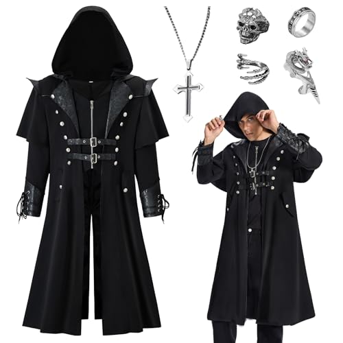 BuzzoXerex Mittelalter Kleidung Herren Steampunk Frack, Gothic Frack Herren Mantel, Vintage Viktorianischen Smoking für Karneval Kostüm Faschingskostüme Cosplay (XXL) von BuzzoXerex