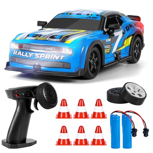 BuzzoXerex RC Drift Car, 1:22 Drift Auto Ferngesteuert, 4WD Mini RC Car, Tabletop Drift Ferngesteuertes Auto mit LED-Leuchten, 15km/h, Spielzeugauto mit Spielzeugauto für Kinder ab 8 Jahre (Blau A) von BuzzoXerex
