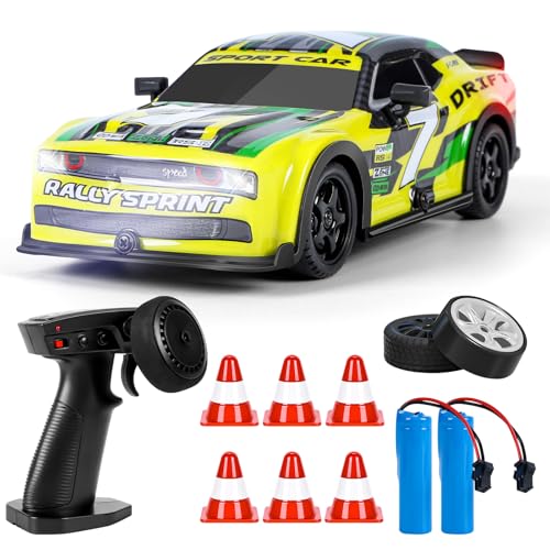 BuzzoXerex RC Drift Car, 1:22 Drift Auto Ferngesteuert, 4WD Mini RC Car, Tabletop Drift Ferngesteuertes Auto mit LED-Leuchten, 15km/h, Spielzeugauto mit Spielzeugauto für Kinder ab 8 Jahre (Gelb) von BuzzoXerex
